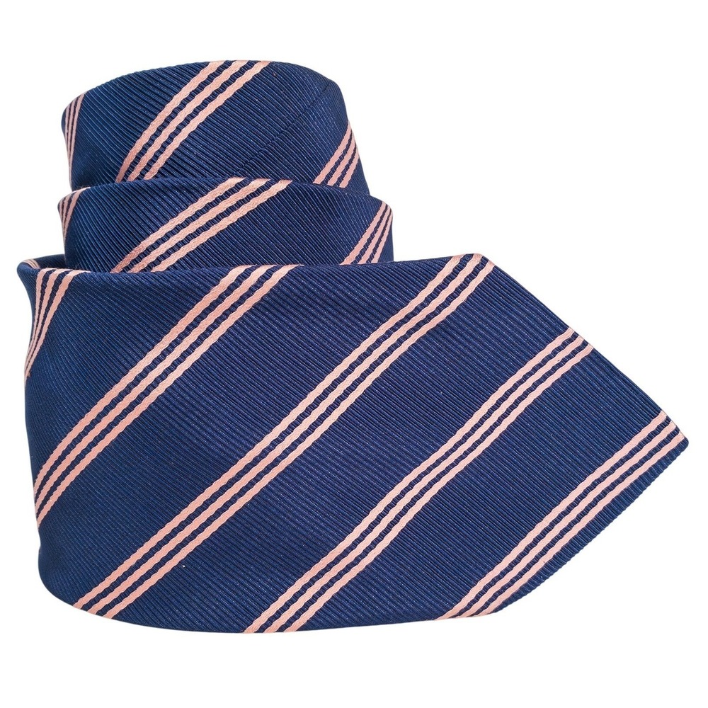 Breuer Men's Silk Cotton Necktie France Designer Navy Blue Pink Striped Handmade